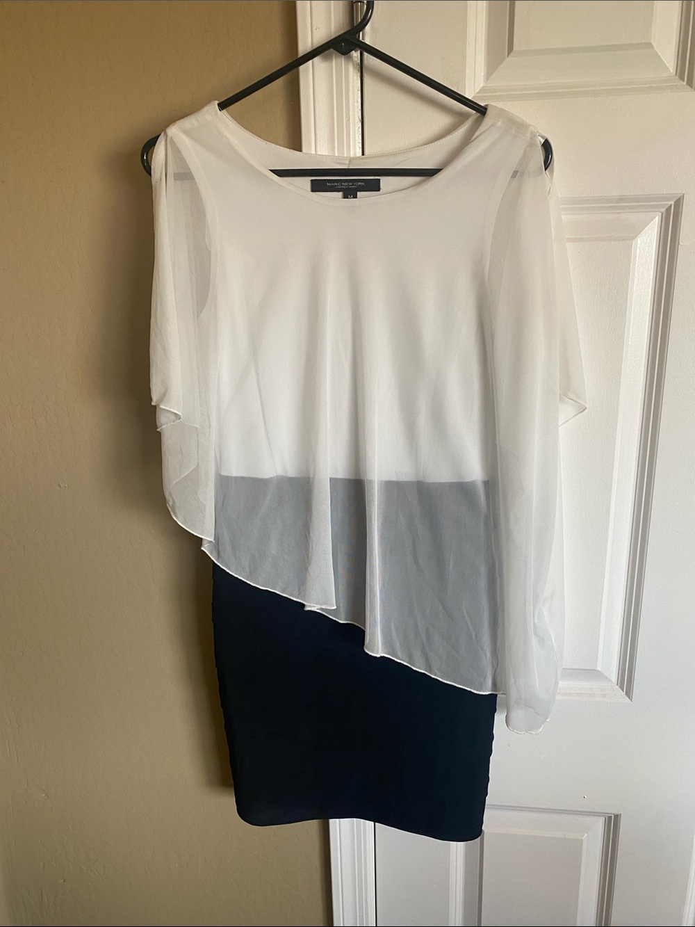 Marc New York Navy Blue Dress White Chiffon Overlay Medium